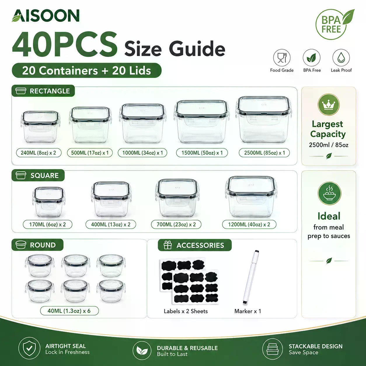 40 PCS Extra Large 85oz Silico - Food Storage Labels ulasan dan harga